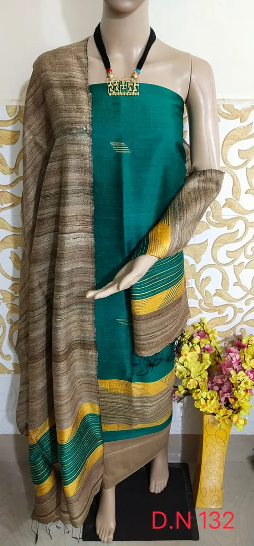 Traditional Tussar Dupion Silk Suit Material for Women